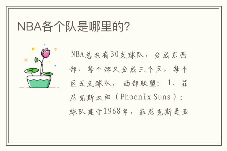 NBA各个队是哪里的？