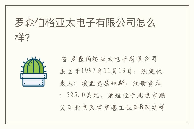 罗森伯格亚太电子有限公司怎么样？