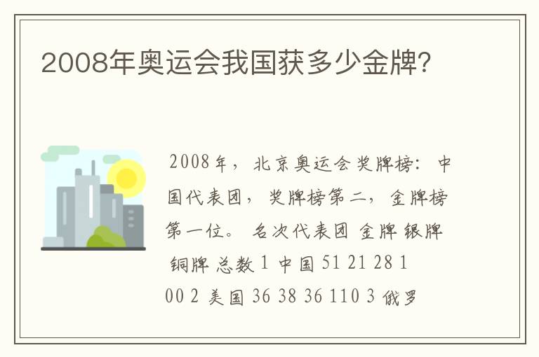 2008年奥运会我国获多少金牌？