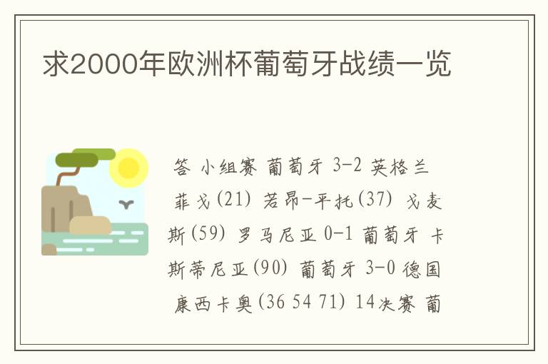 求2000年欧洲杯葡萄牙战绩一览