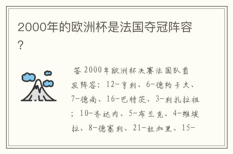 2000年的欧洲杯是法国夺冠阵容？