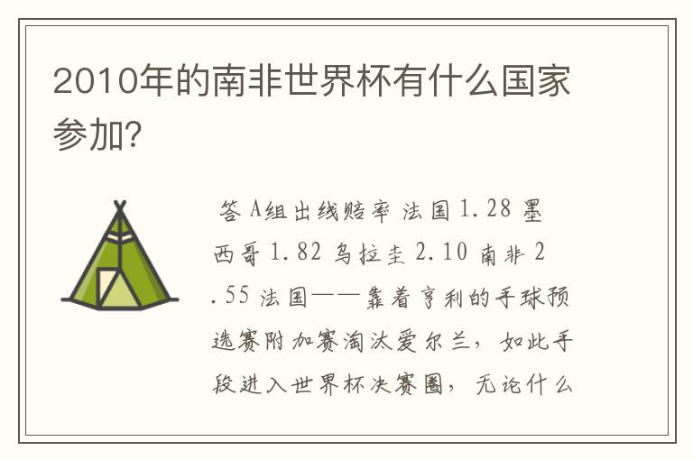 2010年的南非世界杯有什么国家参加？