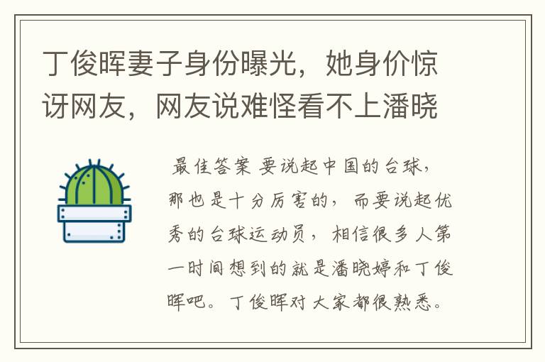 丁俊晖妻子身份曝光，她身价惊讶网友，网友说难怪看不上潘晓婷！你怎么看？