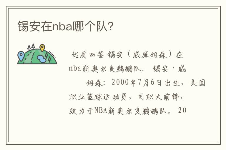 锡安在nba哪个队？