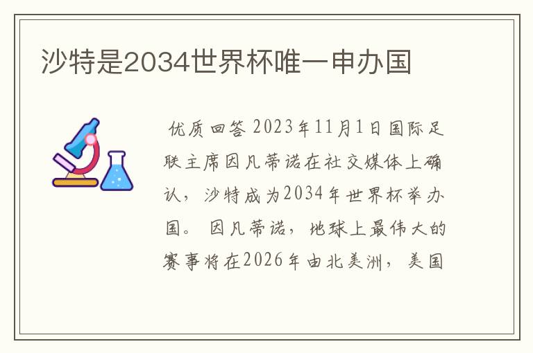 沙特是2034世界杯唯一申办国