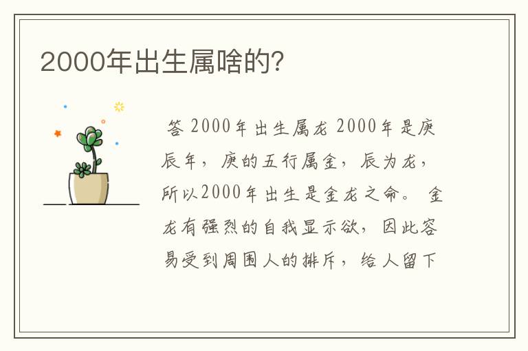 2000年出生属啥的？