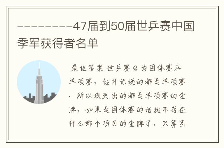 --------47届到50届世乒赛中国季军获得者名单