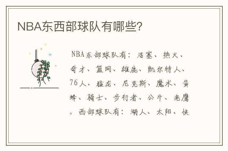 NBA东西部球队有哪些？