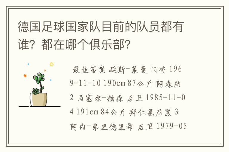 德国足球国家队目前的队员都有谁？都在哪个俱乐部？