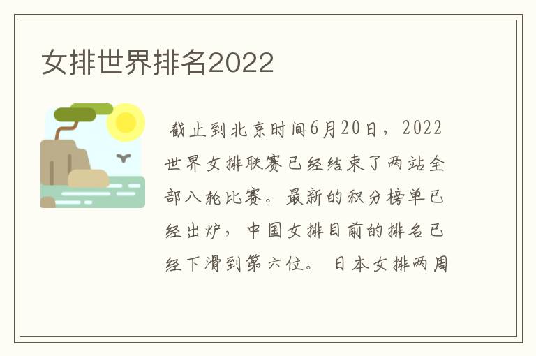 女排世界排名2022