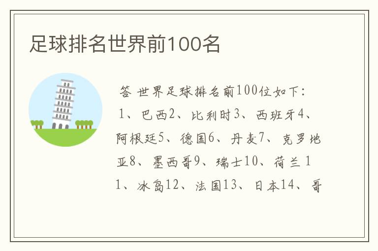 足球排名世界前100名