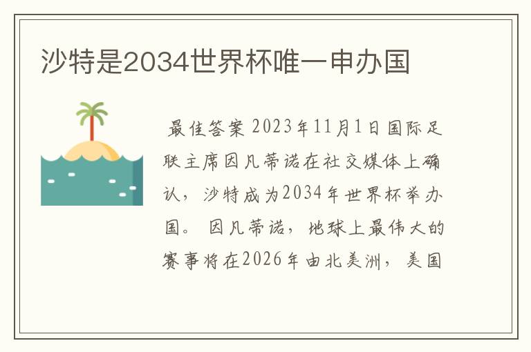 沙特是2034世界杯唯一申办国