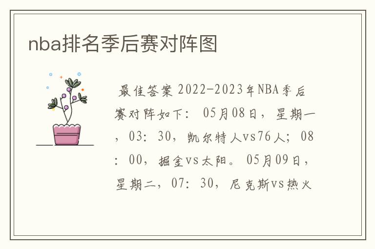 nba排名季后赛对阵图