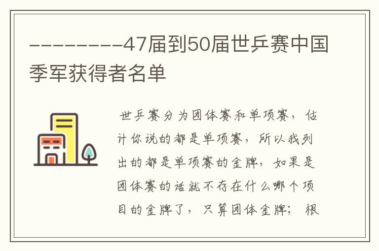 --------47届到50届世乒赛中国季军获得者名单