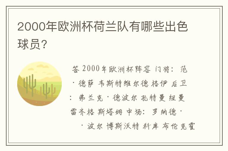 2000年欧洲杯荷兰队有哪些出色球员?