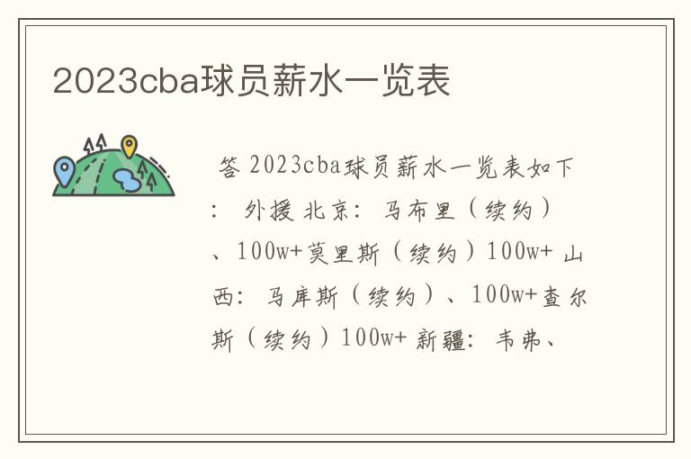 2023cba球员薪水一览表