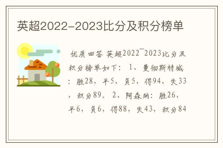 英超2022-2023比分及积分榜单