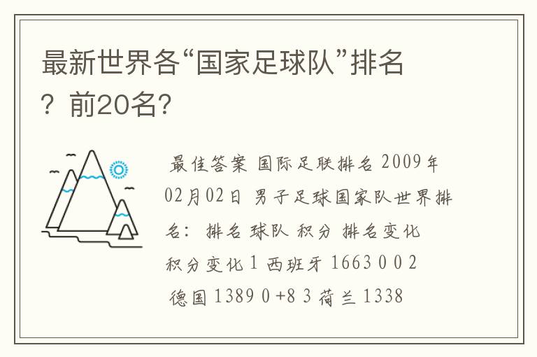 最新世界各“国家足球队”排名？前20名？