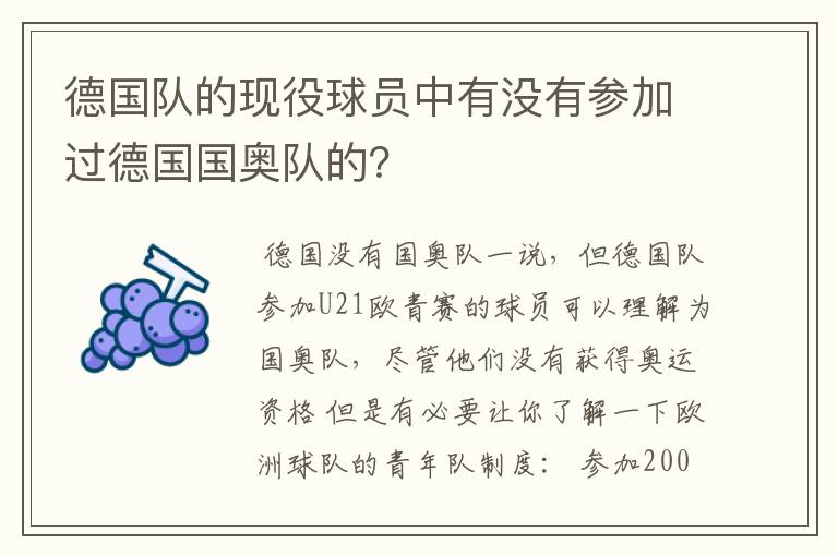 德国队的现役球员中有没有参加过德国国奥队的？