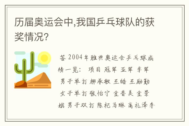 历届奥运会中,我国乒乓球队的获奖情况？