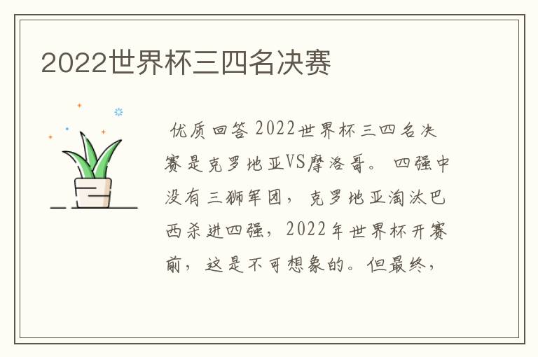 2022世界杯三四名决赛