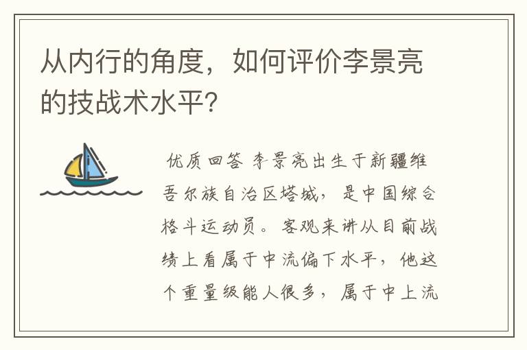 从内行的角度，如何评价李景亮的技战术水平？