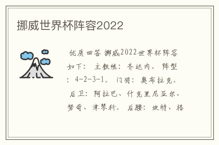 挪威世界杯阵容2022