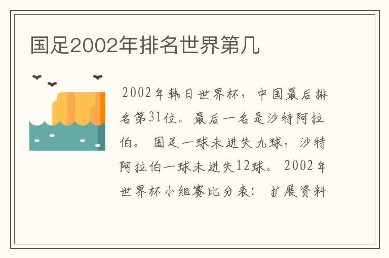 国足2002年排名世界第几