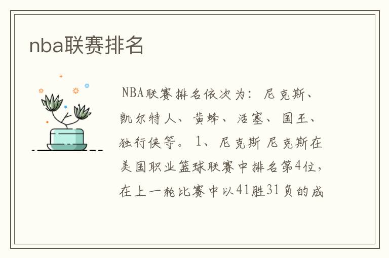 nba联赛排名