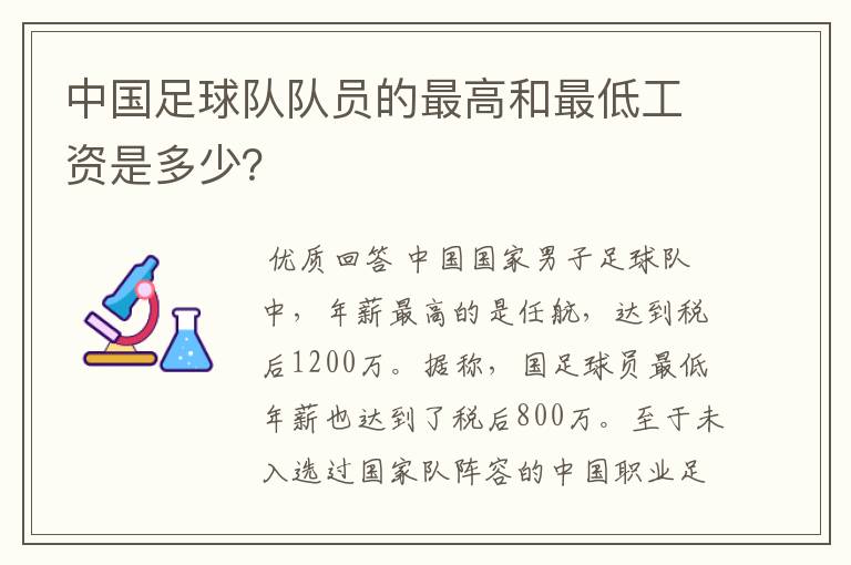 中国足球队队员的最高和最低工资是多少？