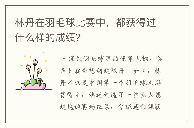 林丹在羽毛球比赛中，都获得过什么样的成绩？