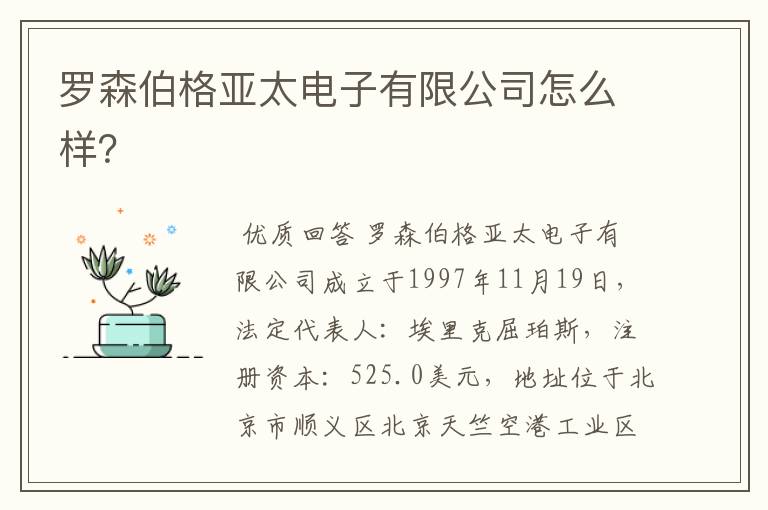 罗森伯格亚太电子有限公司怎么样？