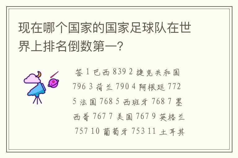 现在哪个国家的国家足球队在世界上排名倒数第一？