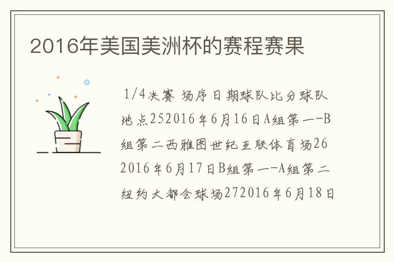 2016年美国美洲杯的赛程赛果