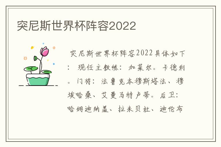 突尼斯世界杯阵容2022