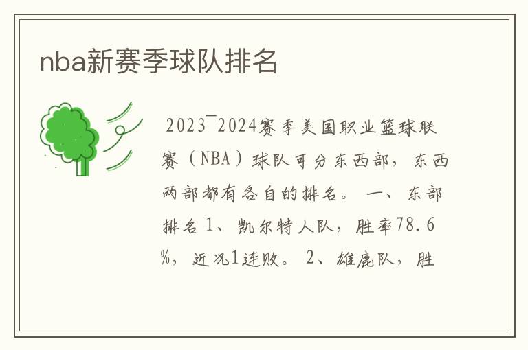 nba新赛季球队排名