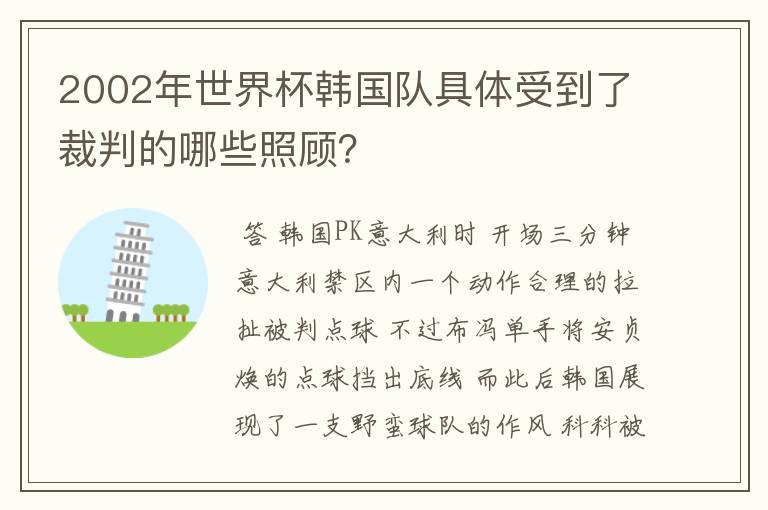 2002年世界杯韩国队具体受到了裁判的哪些照顾？