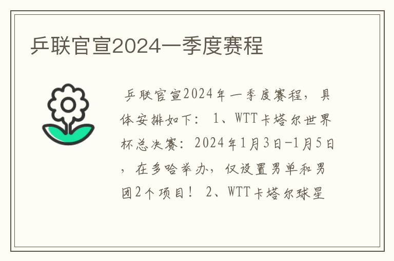 乒联官宣2024一季度赛程