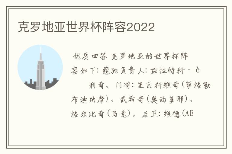 克罗地亚世界杯阵容2022