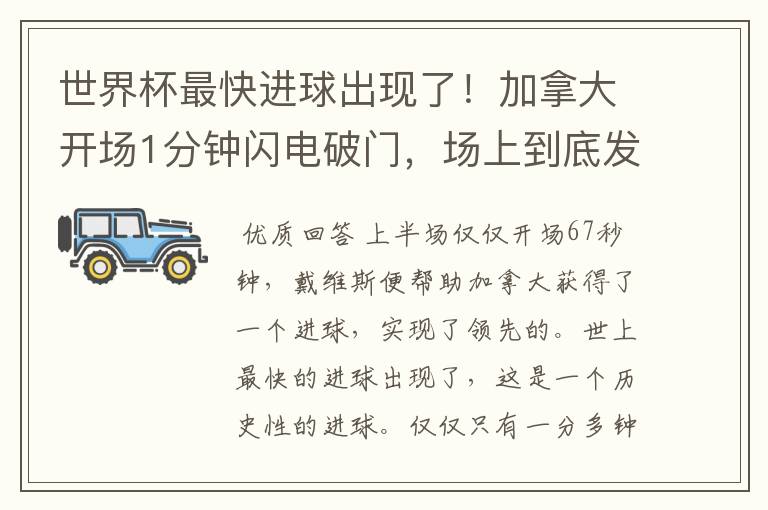 世界杯最快进球出现了！加拿大开场1分钟闪电破门，场上到底发生了什么？