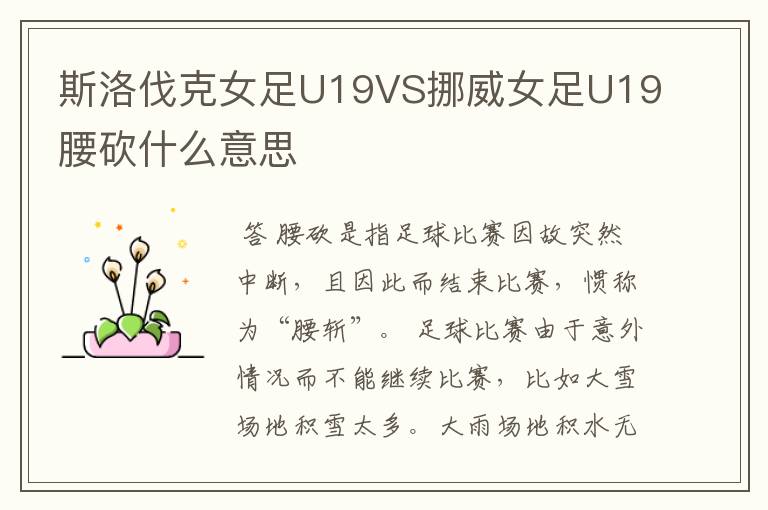 斯洛伐克女足U19VS挪威女足U19腰砍什么意思