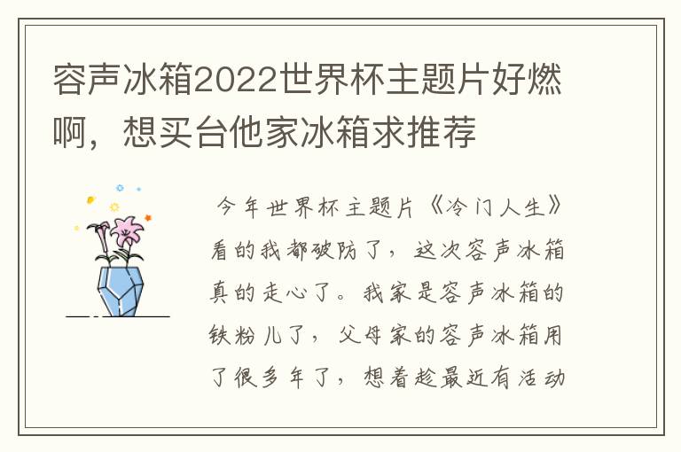 容声冰箱2022世界杯主题片好燃啊，想买台他家冰箱求推荐