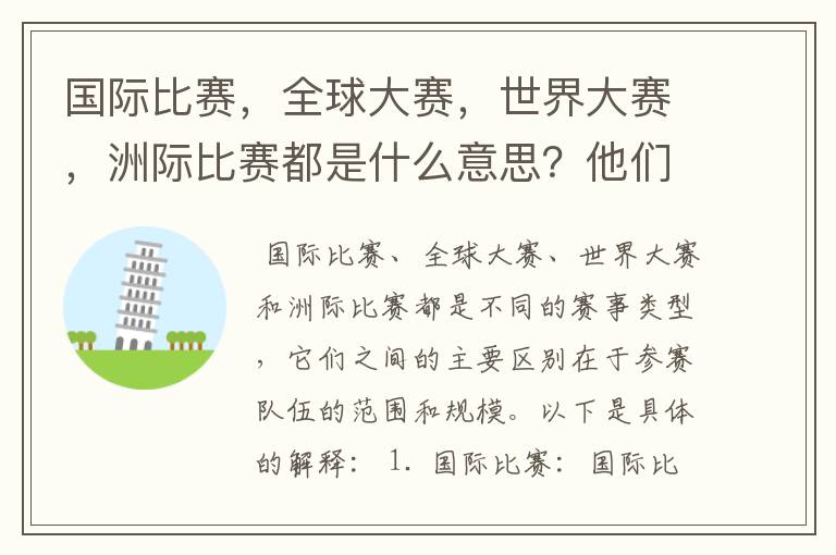 国际比赛，全球大赛，世界大赛，洲际比赛都是什么意思？他们之间有什么不同？