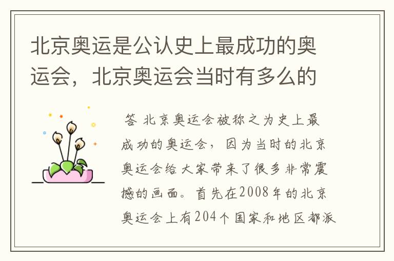 北京奥运是公认史上最成功的奥运会，北京奥运会当时有多么的震撼？