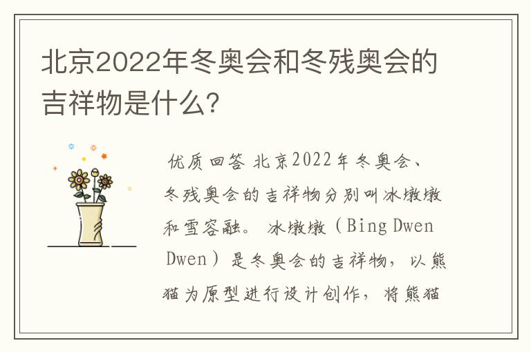 北京2022年冬奥会和冬残奥会的吉祥物是什么？