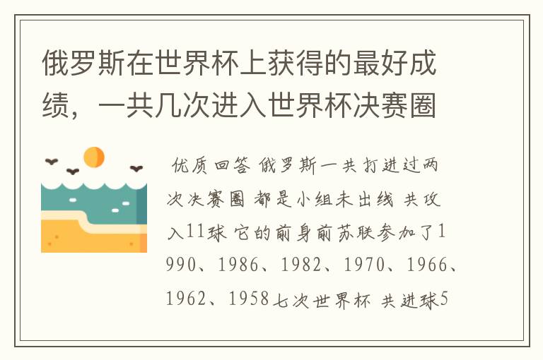 俄罗斯在世界杯上获得的最好成绩，一共几次进入世界杯决赛圈，踢进过几个球？