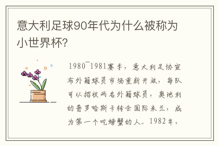 意大利足球90年代为什么被称为小世界杯？