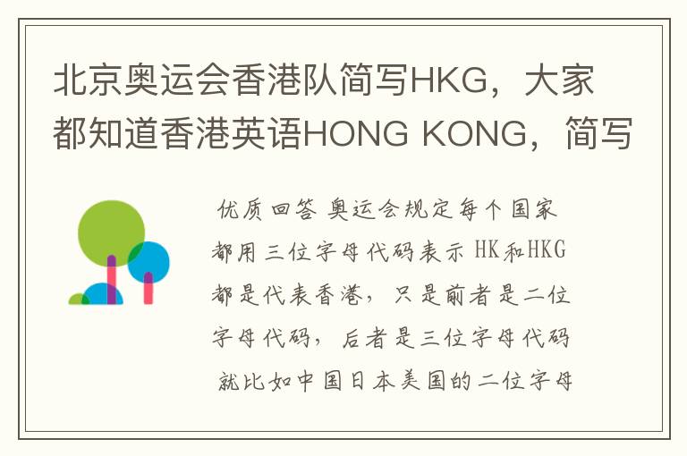 北京奥运会香港队简写HKG，大家都知道香港英语HONG KONG，简写HK.那这HKG是什么意思啊？