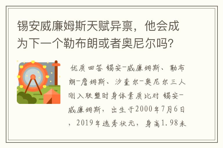 锡安威廉姆斯天赋异禀，他会成为下一个勒布朗或者奥尼尔吗？