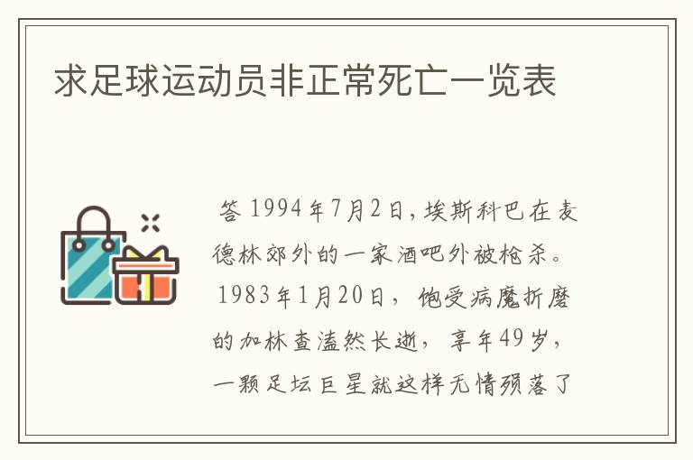 求足球运动员非正常死亡一览表